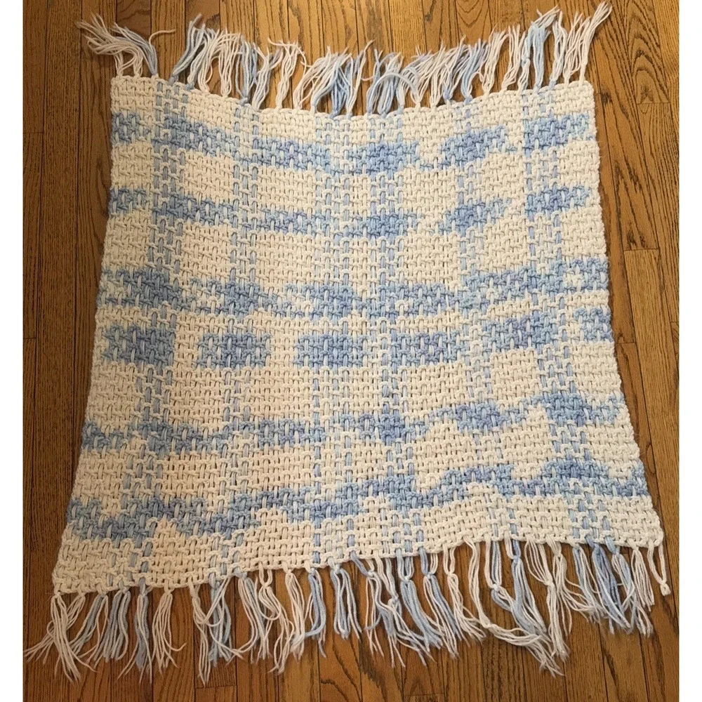 Handmade Baby Blanket Blue‎ And White Girl Boy Gift 33